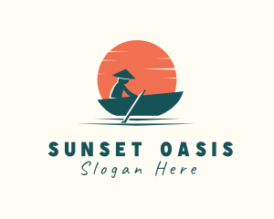 Asian Boat Sunset logo design