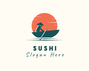 Asian Boat Sunset logo design