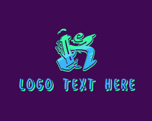 Tattoo Studio - Neon Graffiti Art Letter K logo design