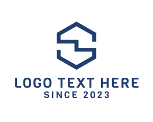 Blue Hexagon - Blue Crooked S logo design