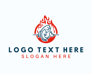 Cooking - Hot Fire Grilling Fish logo design