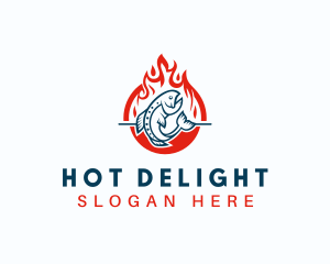 Hot Fire Grilling Fish logo design