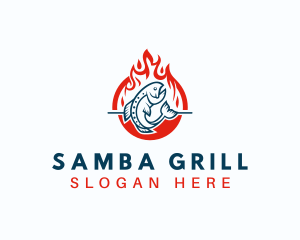 Hot Fire Grilling Fish logo design