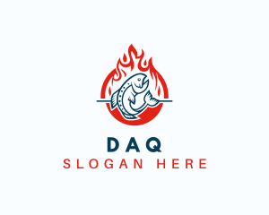 Grill - Hot Fire Grilling Fish logo design
