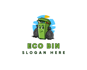 Bin - Cartoon Trash Bin Junk logo design