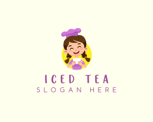 Cartoon Girl Cup Cafe logo design