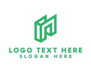 Line - Green Geometric N logo design