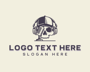 Vintage - Skull Headphones Podcasting logo design