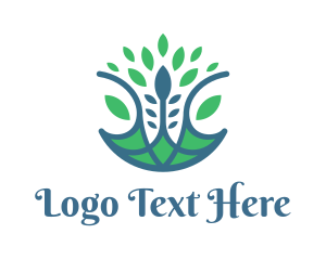 Tree - Blue Green Orchid Flower logo design