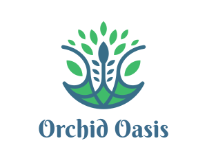 Blue Green Orchid Flower logo design