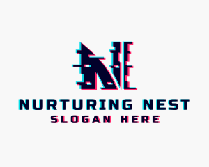 Digital Glitch Letter N logo design