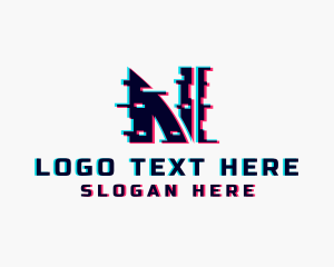 Online - Digital Glitch Letter N logo design