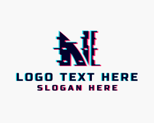 Digital Glitch Letter N Logo