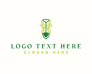 Leaf Vine Shovel Landscaping Logo