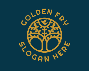 Golden Bird Tree Nature logo design