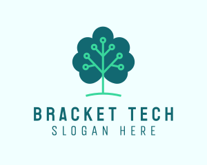 Tech Cloud Tree Circuit logo design