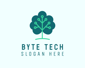 Tech Cloud Tree Circuit logo design