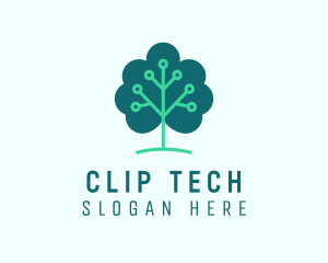 Tech Cloud Tree Circuit logo design