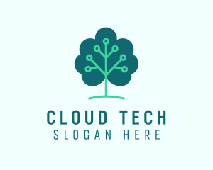 Cloud - Tech Cloud Tree Circuit logo design