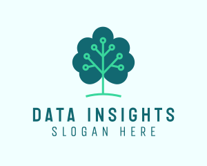 Tech Cloud Tree Circuit logo design