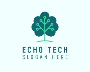 Tech Cloud Tree Circuit logo design