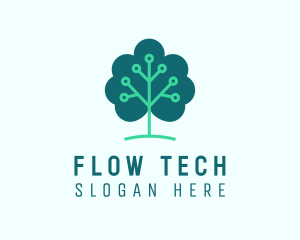 Tech Cloud Tree Circuit logo design