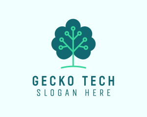 Tech Cloud Tree Circuit logo design