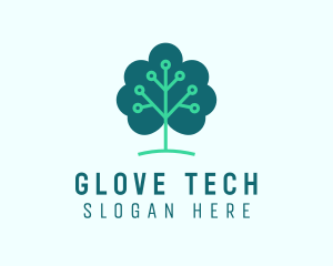 Tech Cloud Tree Circuit logo design