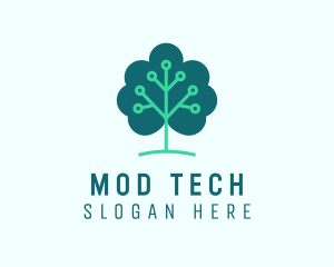 Tech Cloud Tree Circuit logo design