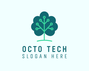 Tech Cloud Tree Circuit logo design