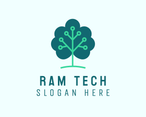 Tech Cloud Tree Circuit logo design