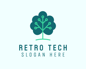 Tech Cloud Tree Circuit logo design