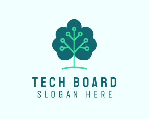 Tech Cloud Tree Circuit logo design