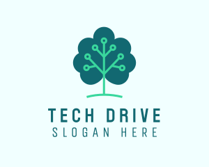 Tech Cloud Tree Circuit logo design