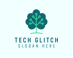 Tech Cloud Tree Circuit logo design