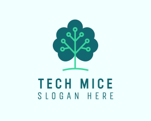 Tech Cloud Tree Circuit logo design