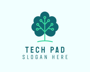 Tech Cloud Tree Circuit logo design