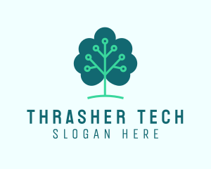 Tech Cloud Tree Circuit logo design