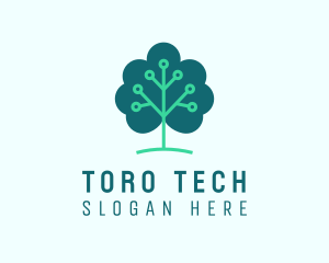 Tech Cloud Tree Circuit logo design