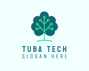 Tech Cloud Tree Circuit logo design