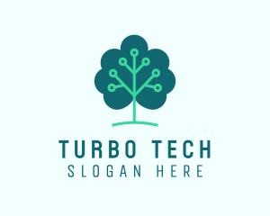 Tech Cloud Tree Circuit logo design