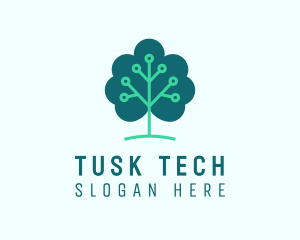 Tech Cloud Tree Circuit logo design