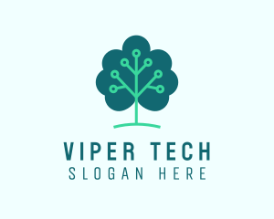 Tech Cloud Tree Circuit logo design