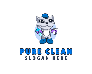 Janitor Cat Cleaning  logo design