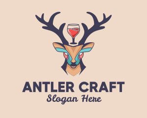 Deer Antlers Wine  logo design