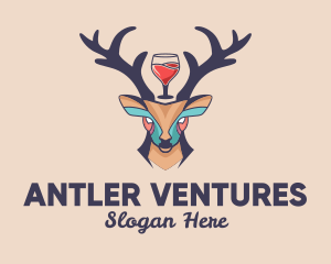 Deer Antlers Wine  logo design