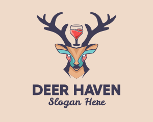 Deer Antlers Wine  logo design