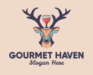 Deer Antlers Wine  logo design