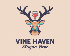 Deer Antlers Wine  logo design