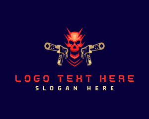 Gamer - Skull Submachine Gun logo design